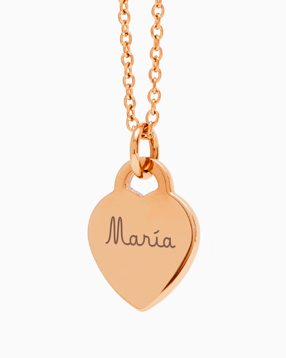 Colgante Corazón® en oro rosa con el nombre María grabado y cadena Evora