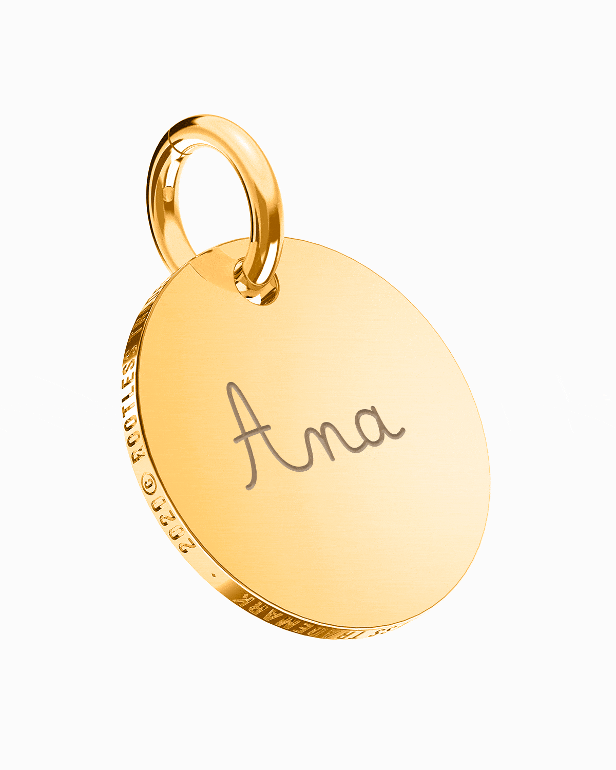 Colgante Circle® dorado con el nombre Ana grabado en cursiva