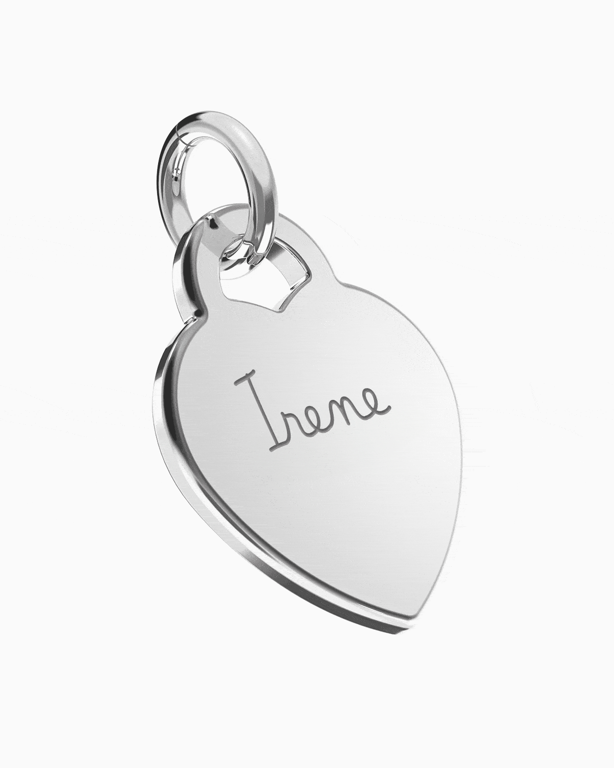 Colgante Corazón® con el nombre Irene grabado, visto en perspectiva