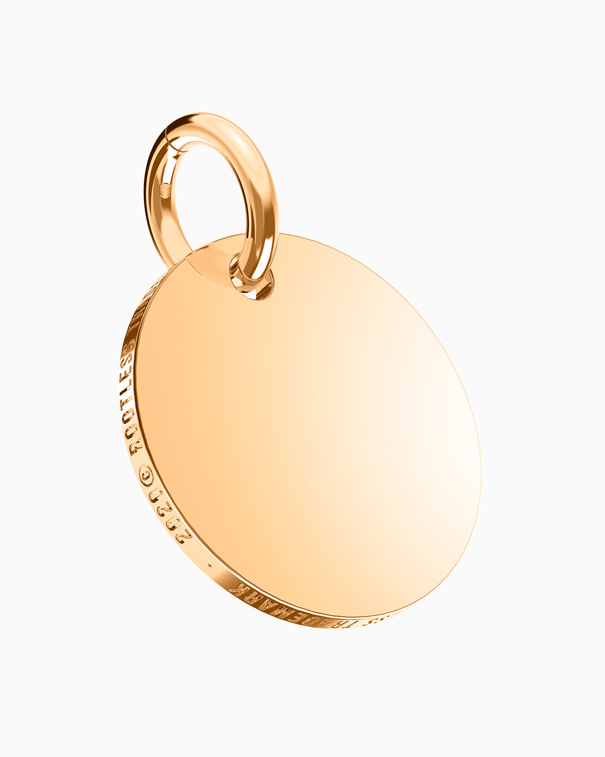 Colgante Circle® en oro rosa girado mostrando el reverso liso