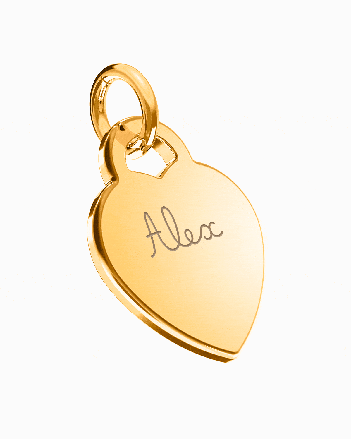 Colgante Corazón® dorado con el nombre Alex grabado, en perspectiva