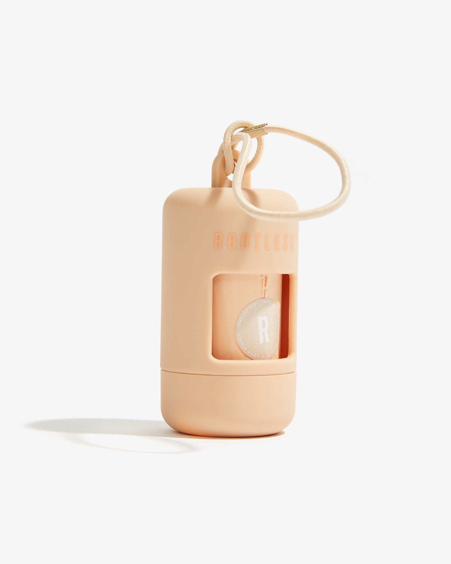 Portabolsas EasyFlex™ nude con logo ROOTLESS y correa elástica a juego