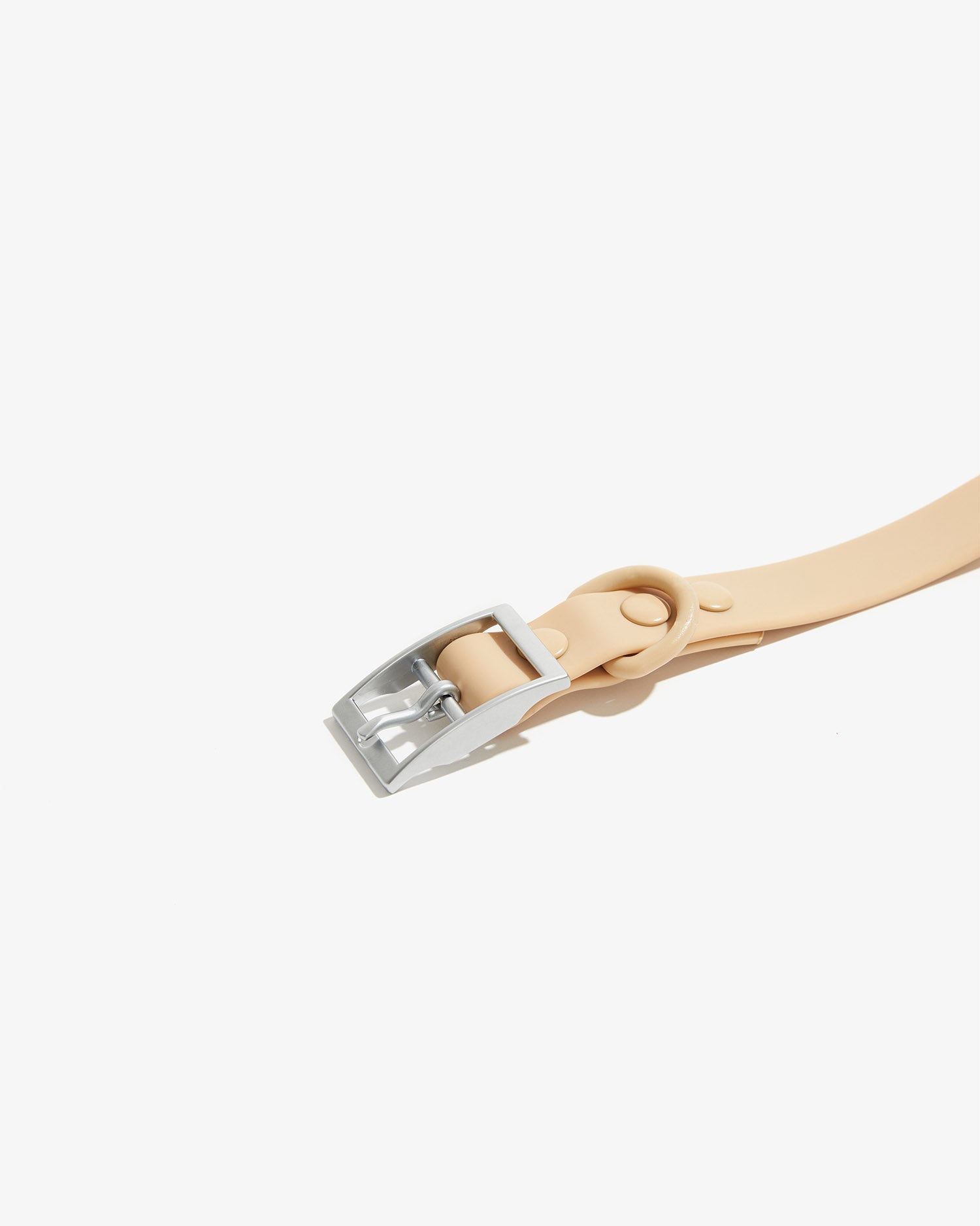 Detalle de la hebilla metálica y el pasador del collar EasyFlex™ nude