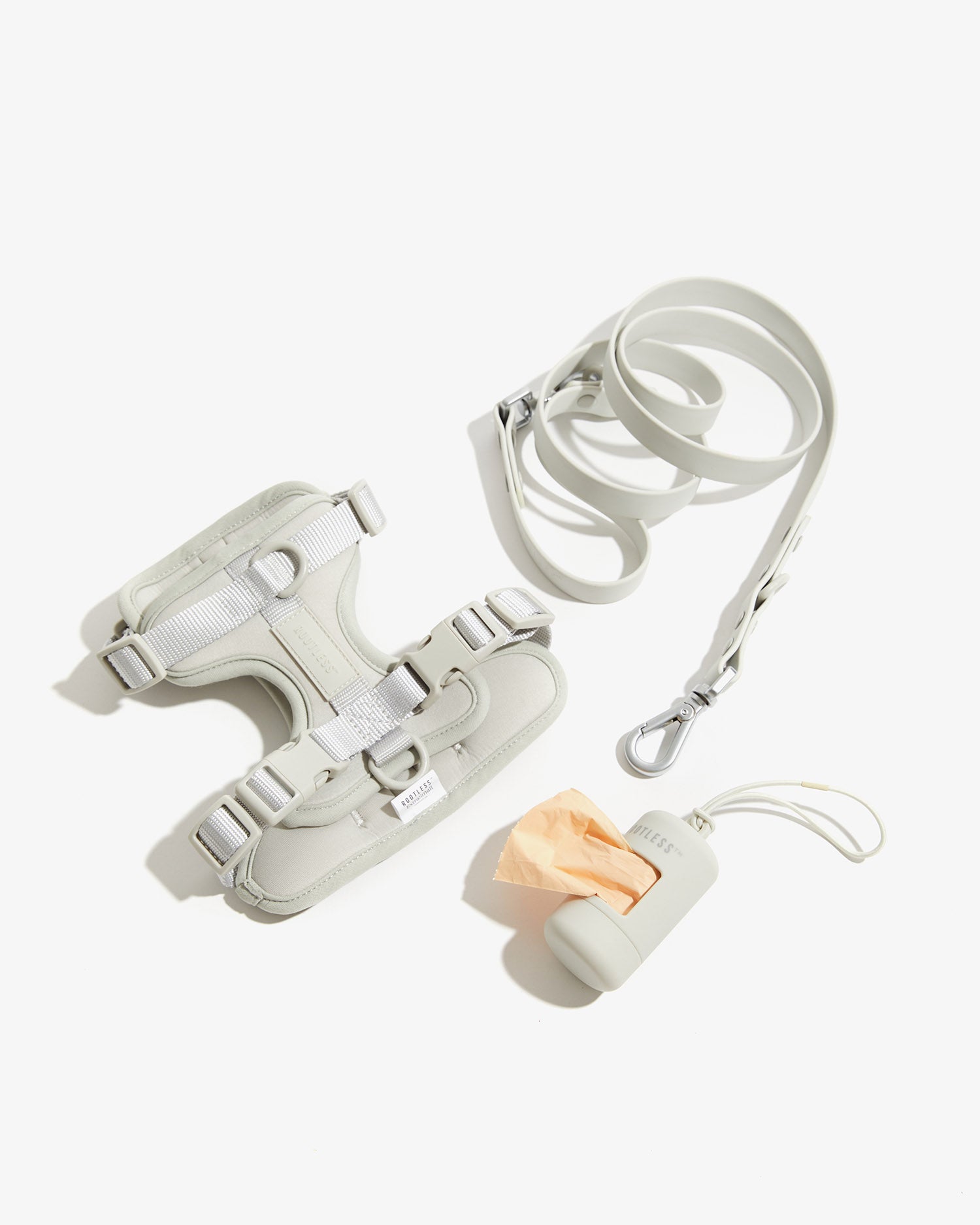 Kit Paseo EasyFlex™ en stone con arnés, correa enrollada y portabolsas